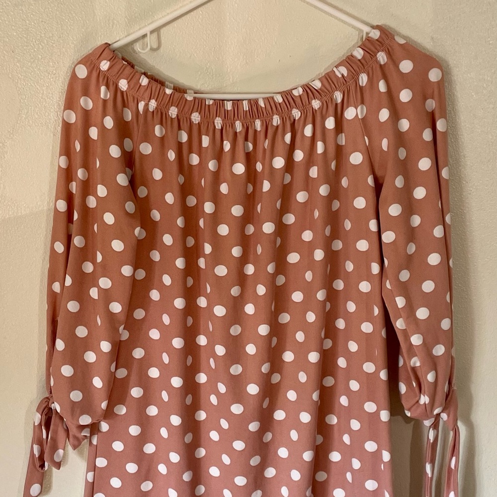 Pink & white polka dot top